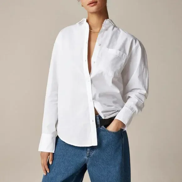 J.Crew Women's Garcon Classic Shirt In 100% Cotton Poplin White Size 2 - Picture 1 of 9